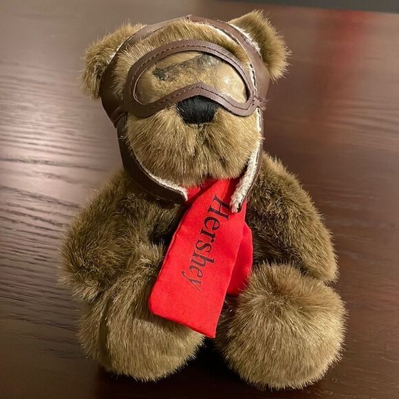 Hershey's Brown Bear Bomber Headgear Red Scarf Airplane Pilot 6” Hershey HTF - Picture 1 of 9